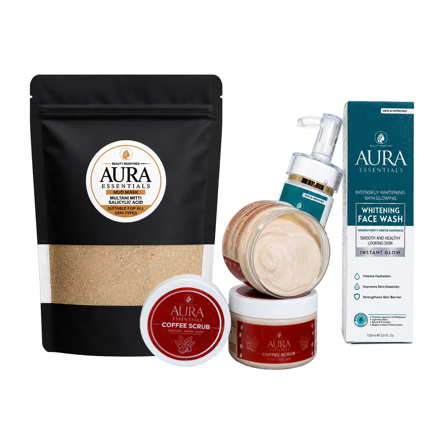 Aura Essentials Glow Essentials Kit – 3-Piece Cleansing & Exfoliating Skincare Bundle